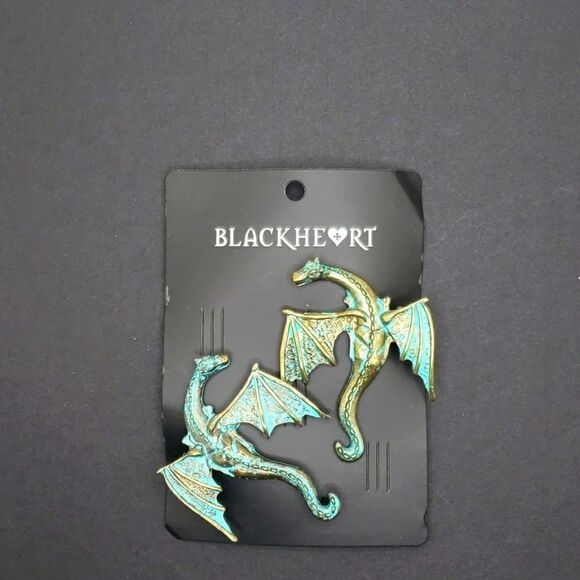 BLACKHEART bronze Turquoise Dragon hair clips - Picture 1 of 4